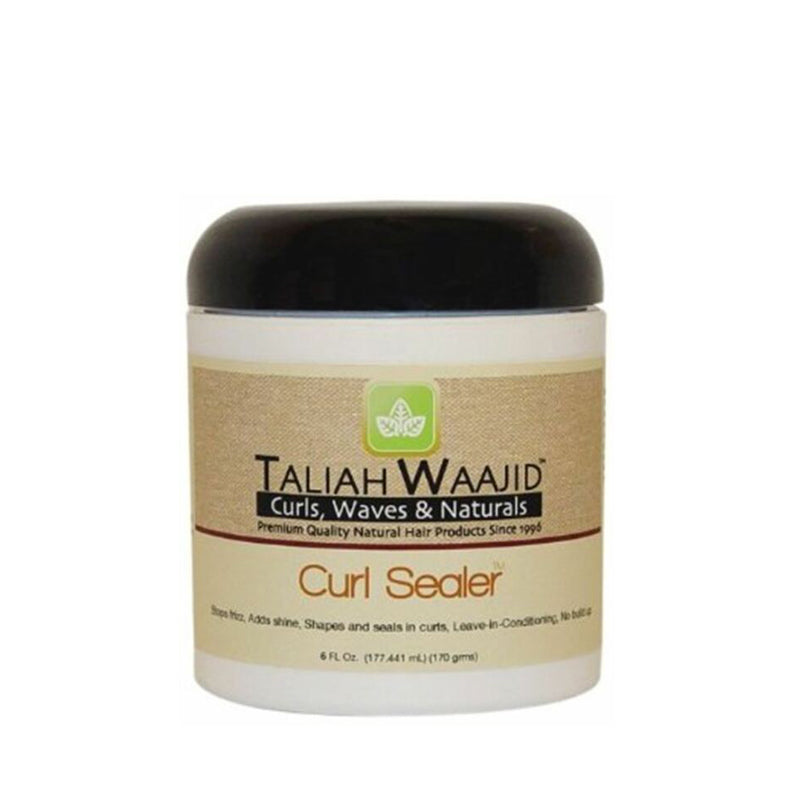 Taliah Waajid Curl Sealer jar for curls waves and naturals 6 fl oz white container with black lid
