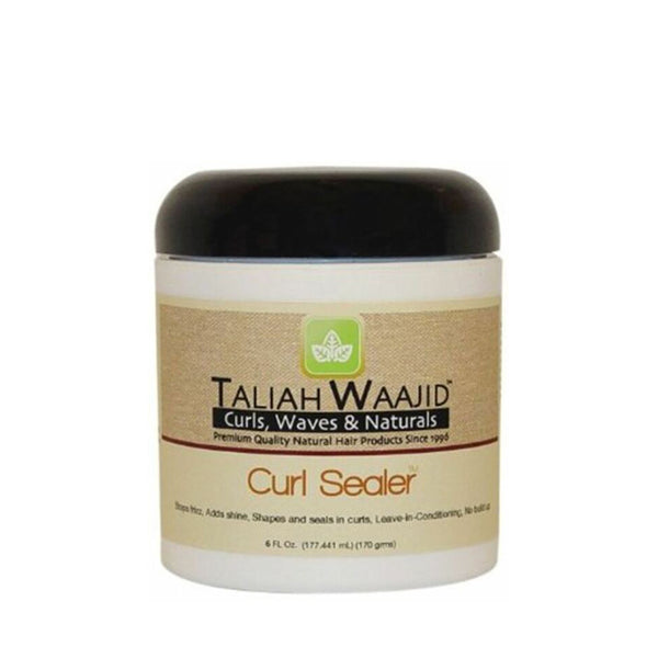 Taliah Waajid Curl Sealer jar for curls waves and naturals 6 fl oz white container with black lid