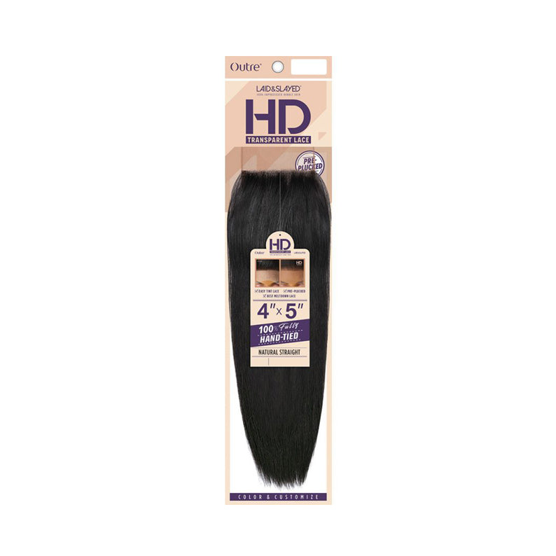 OUTRE straight black hairpiece with HD transparent lace closure 4x5 100 percent hand tied natural finish
