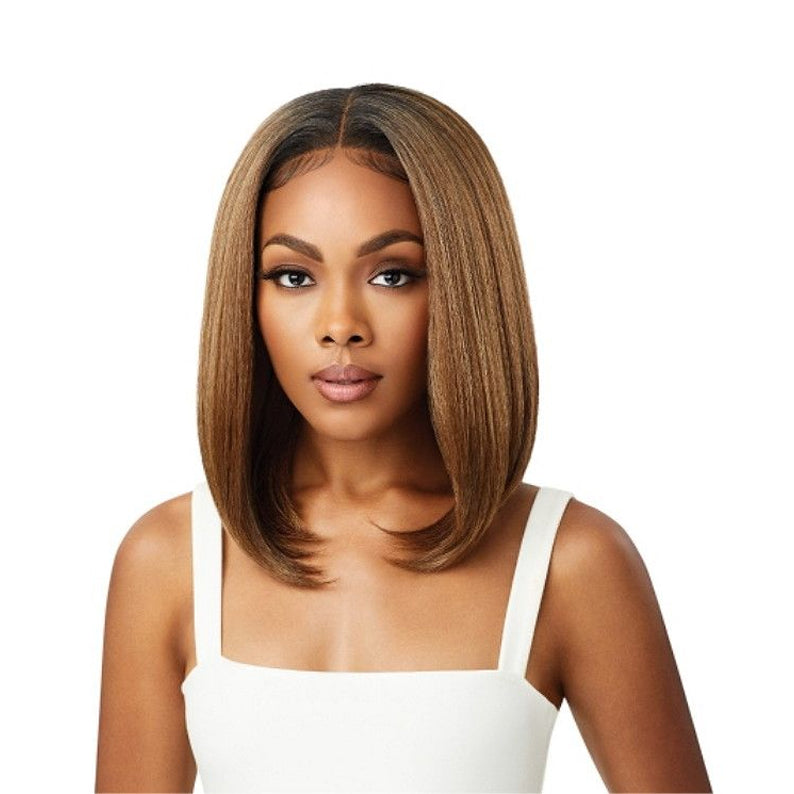 OUTRE 13x4 lace frontal wig straight shoulder length bob with middle part honey blonde and natural hairline