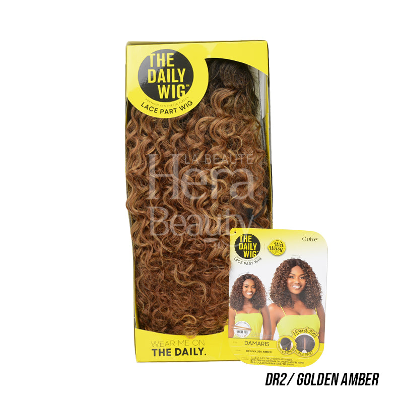 LA PERRUQUE QUOTIDIENNE Perruque synthétique à bonnet intégral en dentelle et raie, DAMARIS MOUILLÉE ET ONDULÉ