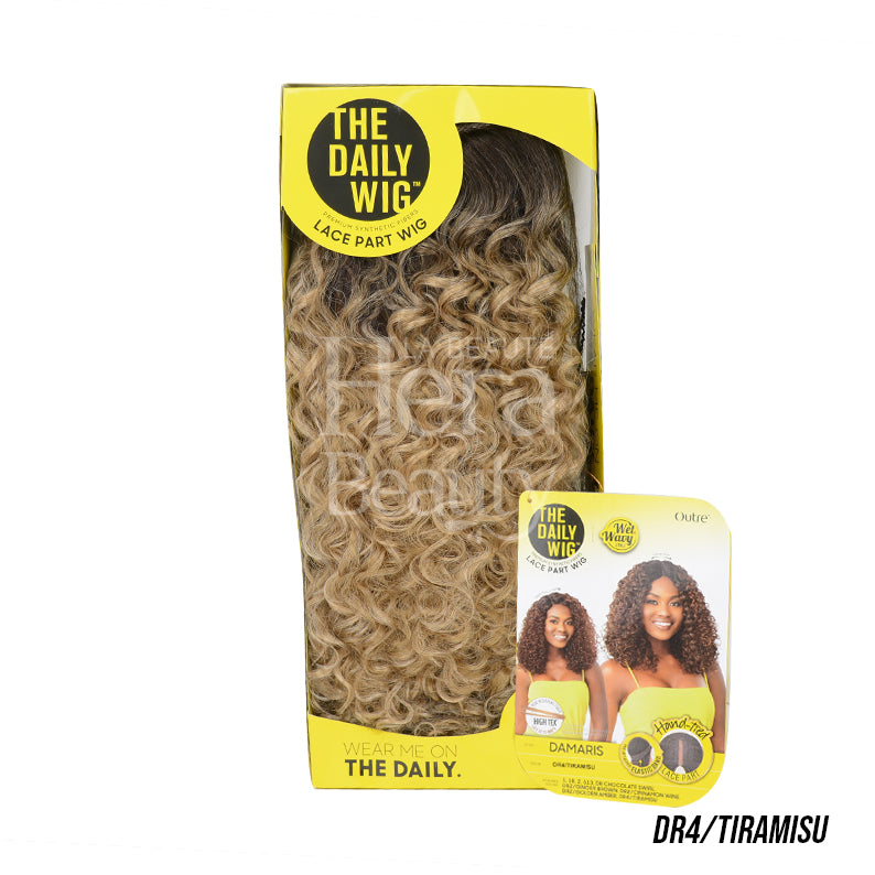 LA PERRUQUE QUOTIDIENNE Perruque synthétique à bonnet intégral en dentelle et raie, DAMARIS MOUILLÉE ET ONDULÉ