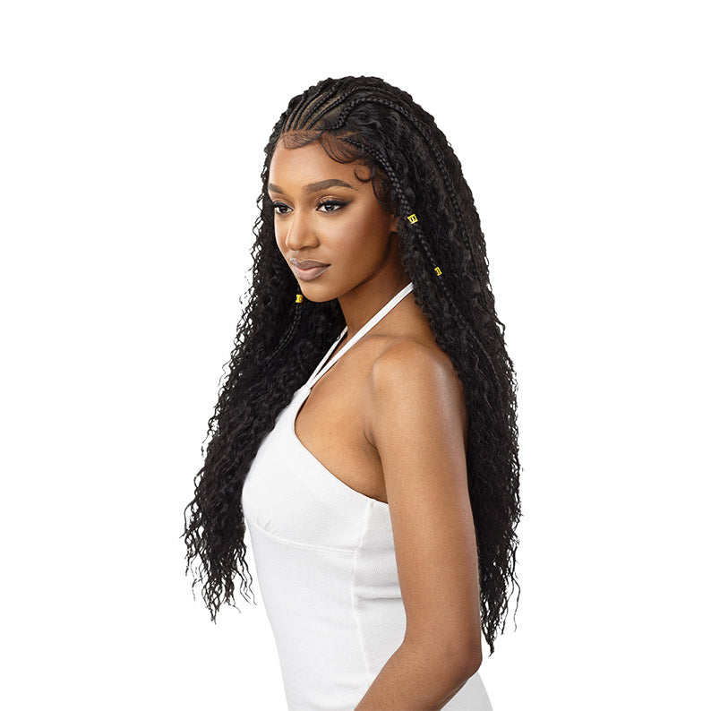 OUTRE pre-braided lace frontal wig long curly braids with baby hairs and gold bead accents