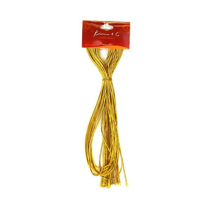 K and C gold braiding cord for hair pack showing multiple metallic gold strands on red header card