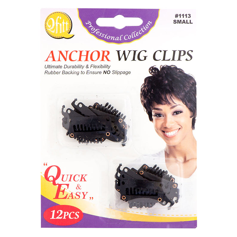 Anchor pack of 12 black metal wig clips with rubber backing small wig clips for wigs on retail card