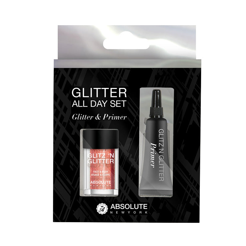 Absolute New York glitter makeup kit with red glitter and primer for all day wear