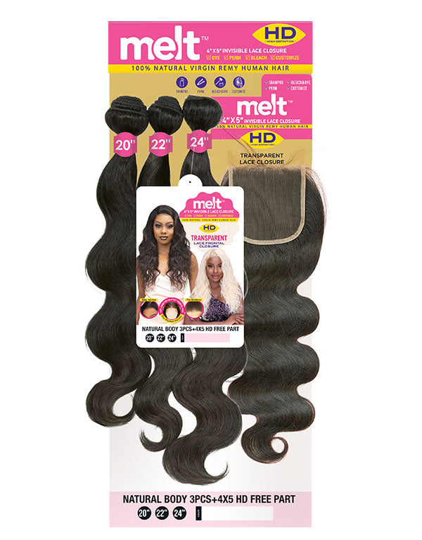 JANET COLLECTION Melt 100% Natural Virgin Human Hair Brazilian Body 3pcs+4x5 HD Lace Closure