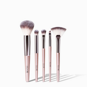 NICKA K face essential brush set five pink handled makeup brushes including powder fan and detail brushes