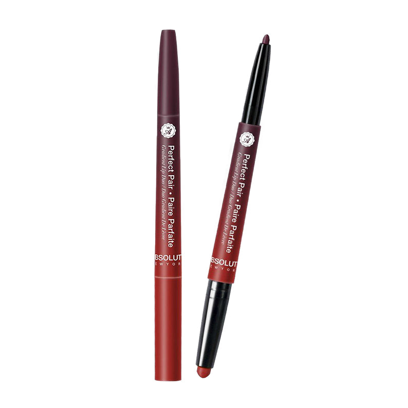 ABSOLUTE NEW YORK gradient lip duo with two-tone lip pencils in red and burgundy shades
