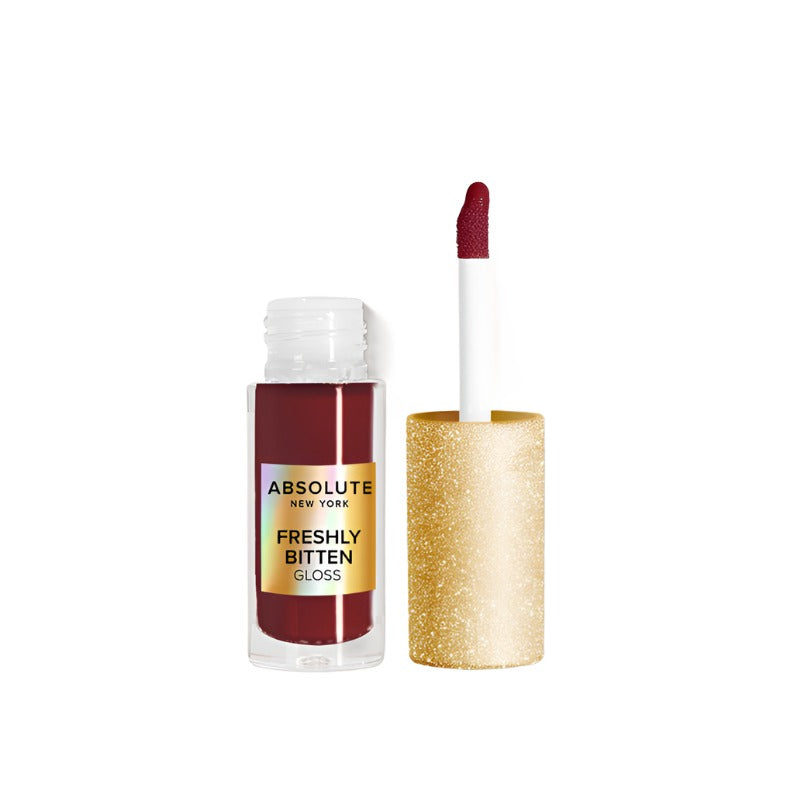 Absolute New York Freshly Bitten Gloss hydrating lip gloss in deep red with a gold cap