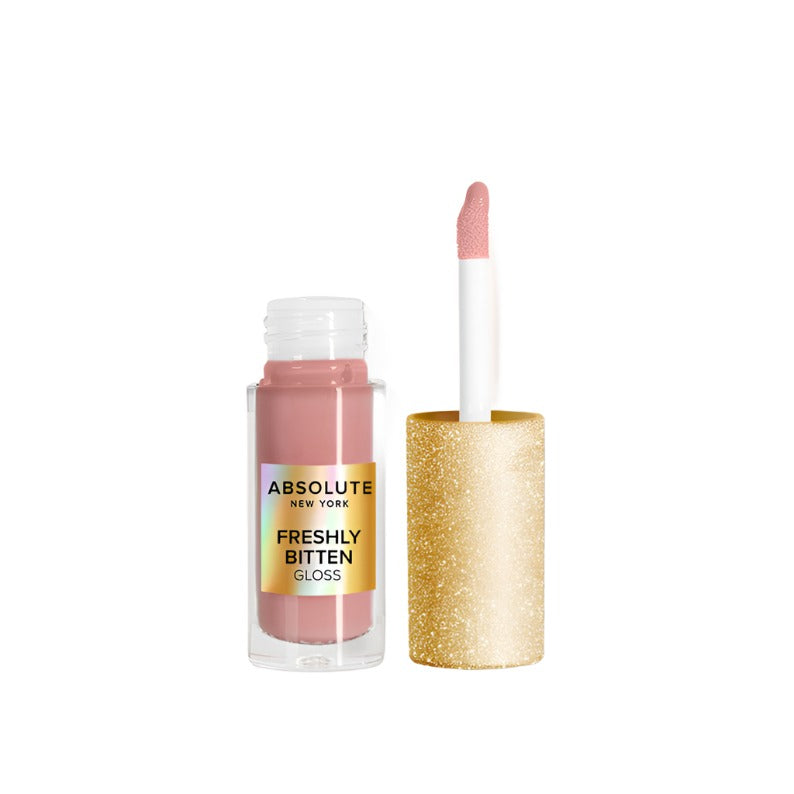 ABSOLUTE NEW YORK hydrating lip gloss in pink shade with gold glitter cap and applicator
