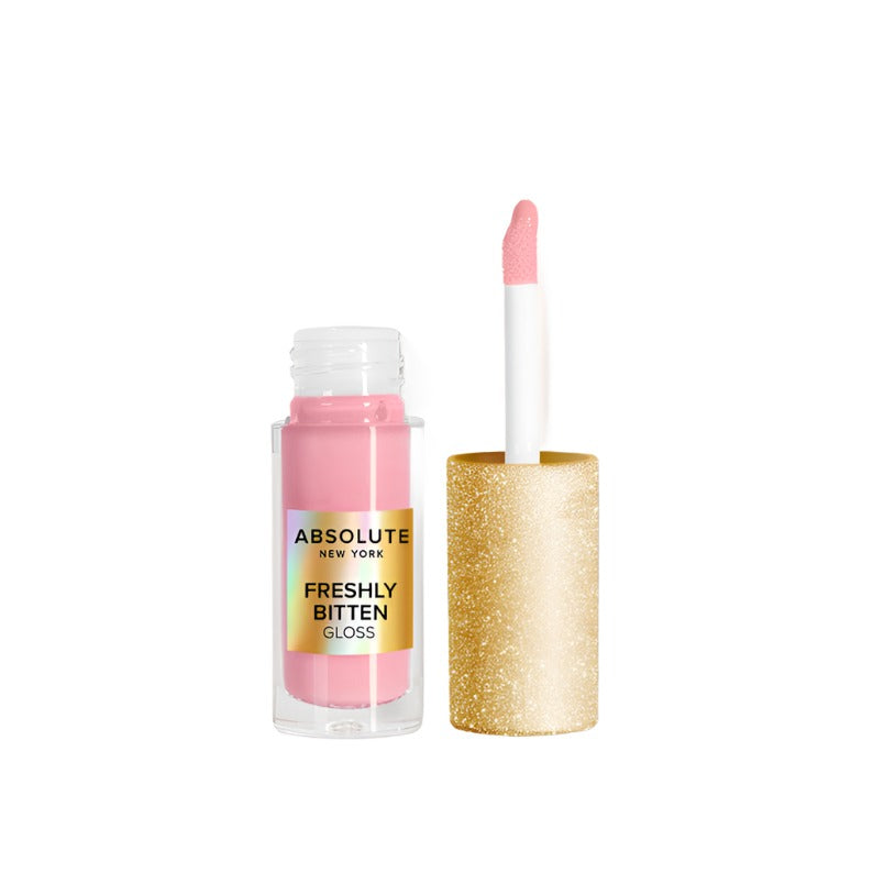 Absolute New York Freshly Bitten hydrating lip gloss in light pink shade with gold glitter cap