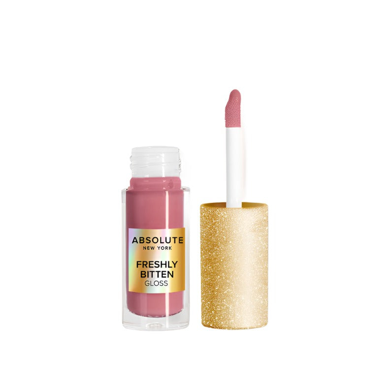ABSOLUTE NEW YORK hydrating lip gloss in pink shade with glittery gold cap and applicator