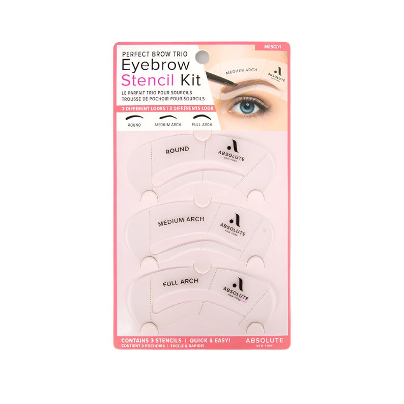 ABSOLUTE NEW YORK eyebrow stencil kit with three arch shapes round medium arch and full arch for brow shaping
