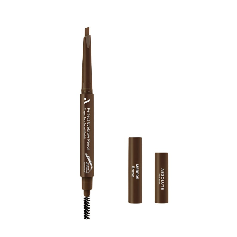 Absolute New York perfect eyebrow pencil in brown with spoolie brush and caps for makeup