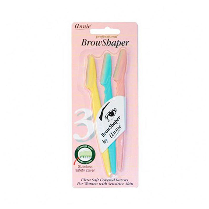 ANNIE brow shaper set with three pastel-colored eyebrow razors for sensitive skin