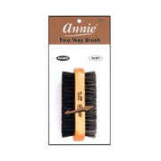ANNIE two way military hair brush with hard and soft bristles and wooden center handle strap for grooming