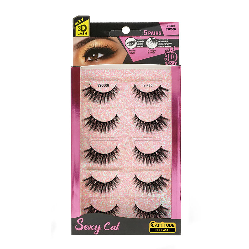 EBIN sexy cat eyelashes 5 pack dramatic 3D black false lashes for voluminous cat eye look