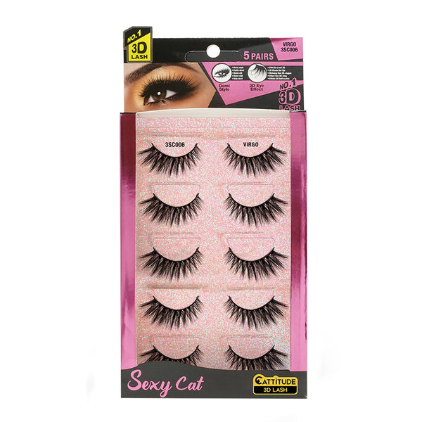 EBIN sexy cat eyelashes 5 pack dramatic 3D black false lashes for voluminous cat eye look