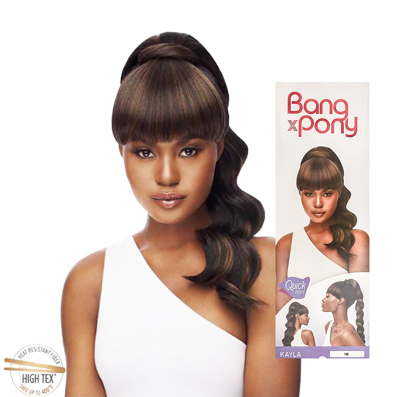 OUTRE Bang x Pony Kayla dark brown synthetic ponytail wig with bangs and wavy side tail