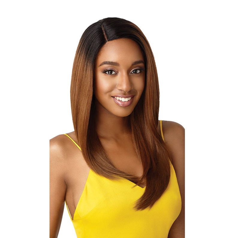 OUTRE 20 inch synthetic lace front wig in chestnut brown sleek straight style for everyday wear