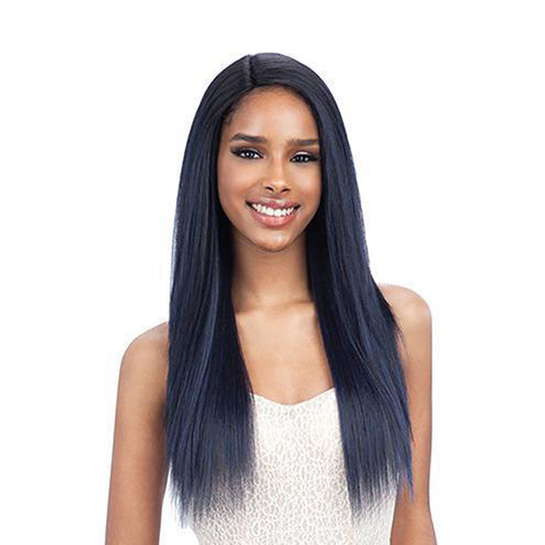SHAKE N GO EQUAL Freedom Part wig long straight center part dark navy synthetic hair on model