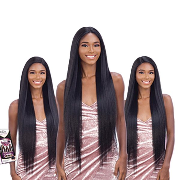 SHAKE N GO Freedom Part lace front wig long straight natural black three view middle part