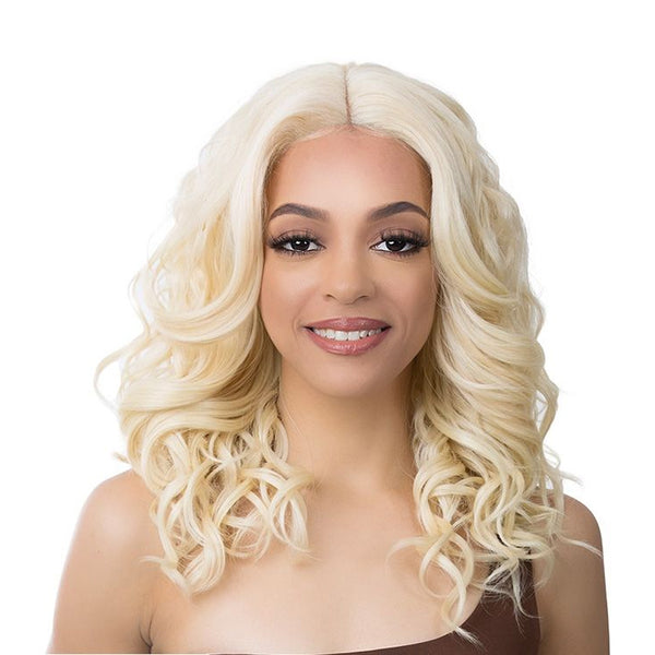 ITS A WIG HD lace front wig Zarina platinum blonde shoulder length loose curls with center part