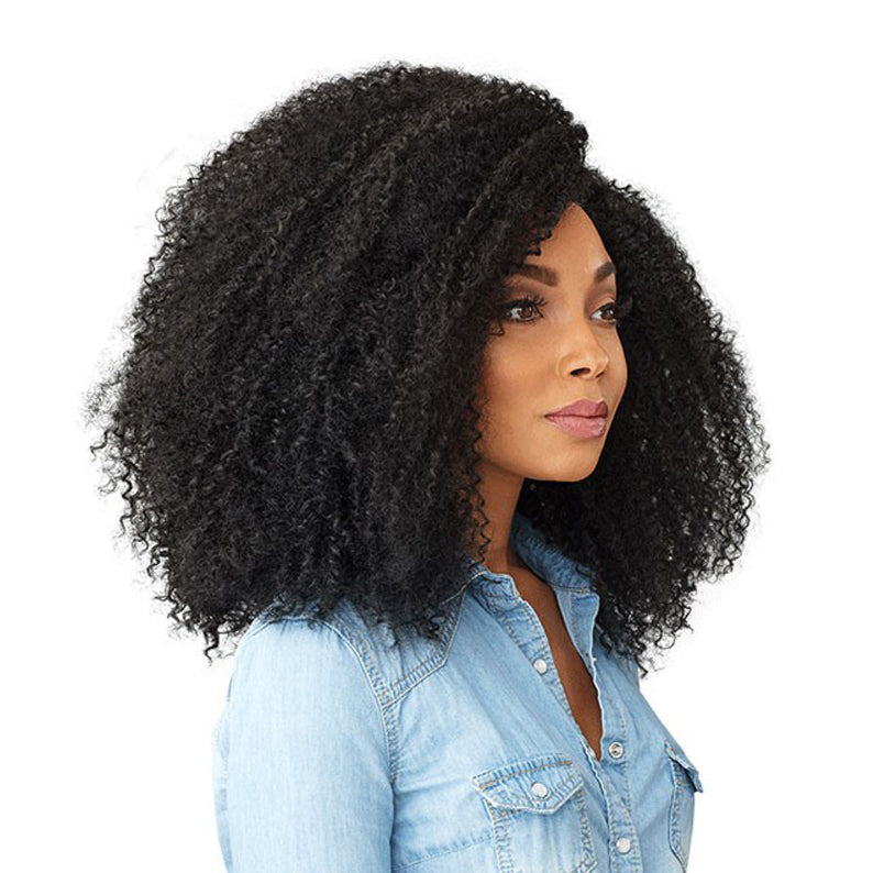 SENSATIONNEL lace front empress curls wig natural black voluminous afro style on model
