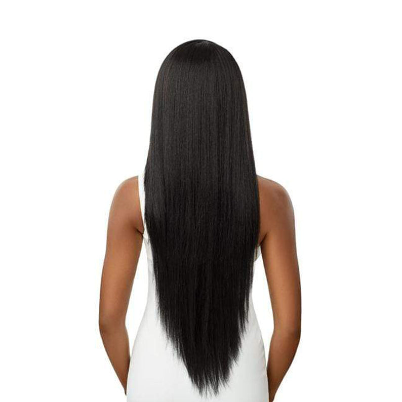 OUTRE 13x6 lace frontal wig long straight jet black hair shown from back with smooth shine