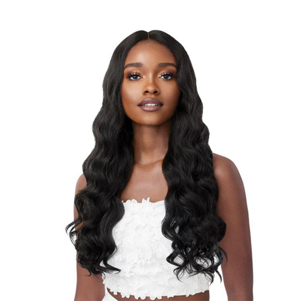 OUTRE long black wavy lace front synthetic wig with center part and natural hairline for everyday wear