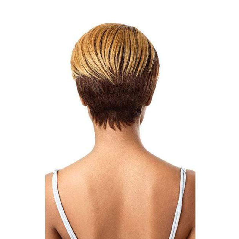 OUTRE 100% human hair full cap wig short two-tone pixie cut with blonde top and dark brown nape
