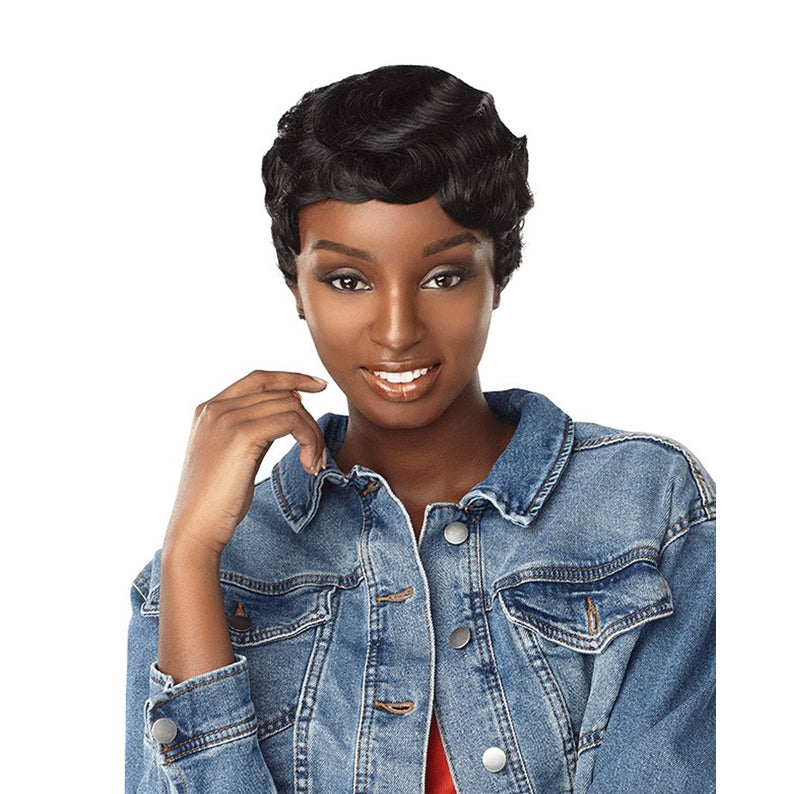 SENSATIONNEL short full cap wig for women in natural black finger wave pixie style full coverage comfortable fit