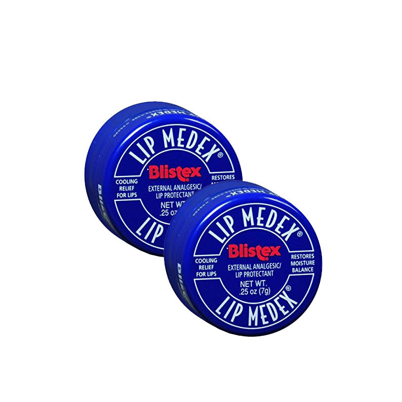 Blistex Lip Medex lip balm in blue containers providing cooling relief and moisture balance for lips