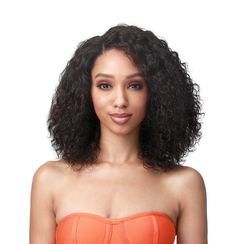 Bobbi Boss Joella HD lace frontal wig curly shoulder length bob in natural black with soft volume