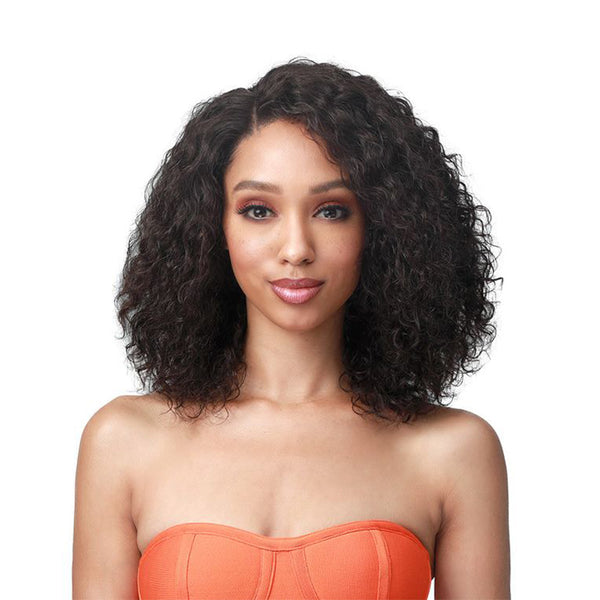 Bobbi Boss Joella HD lace frontal wig curly shoulder length bob in natural black with soft volume