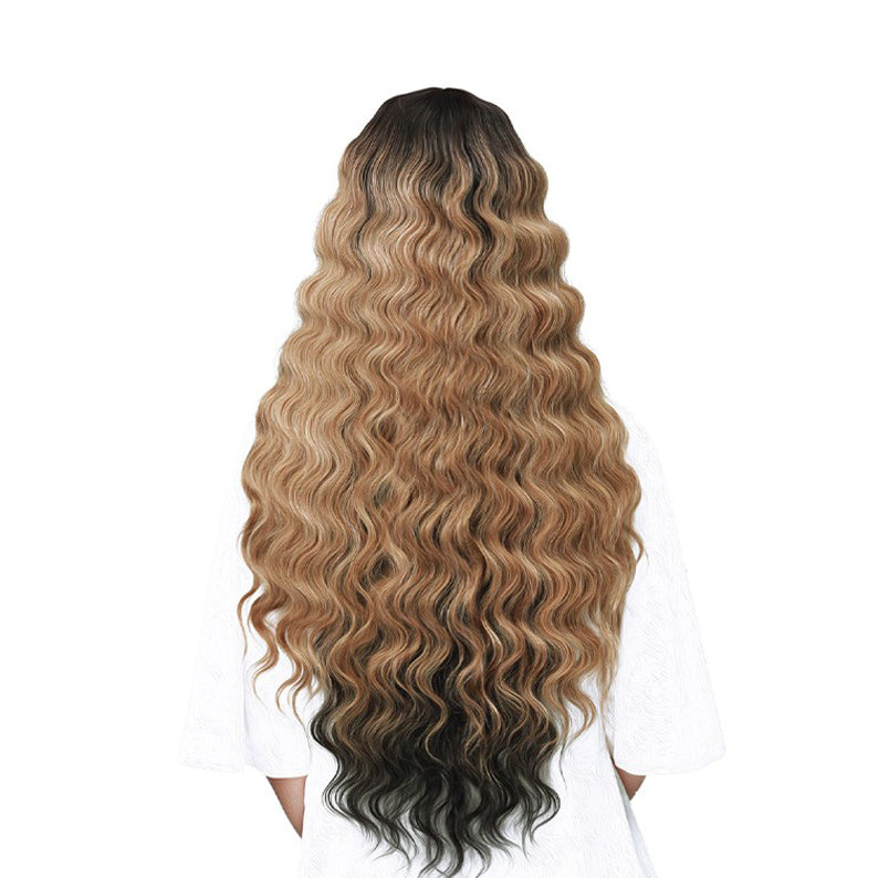 BOBBI BOSS Patrice lace front wig long wavy ombre honey blonde with dark roots and black tips shown from back