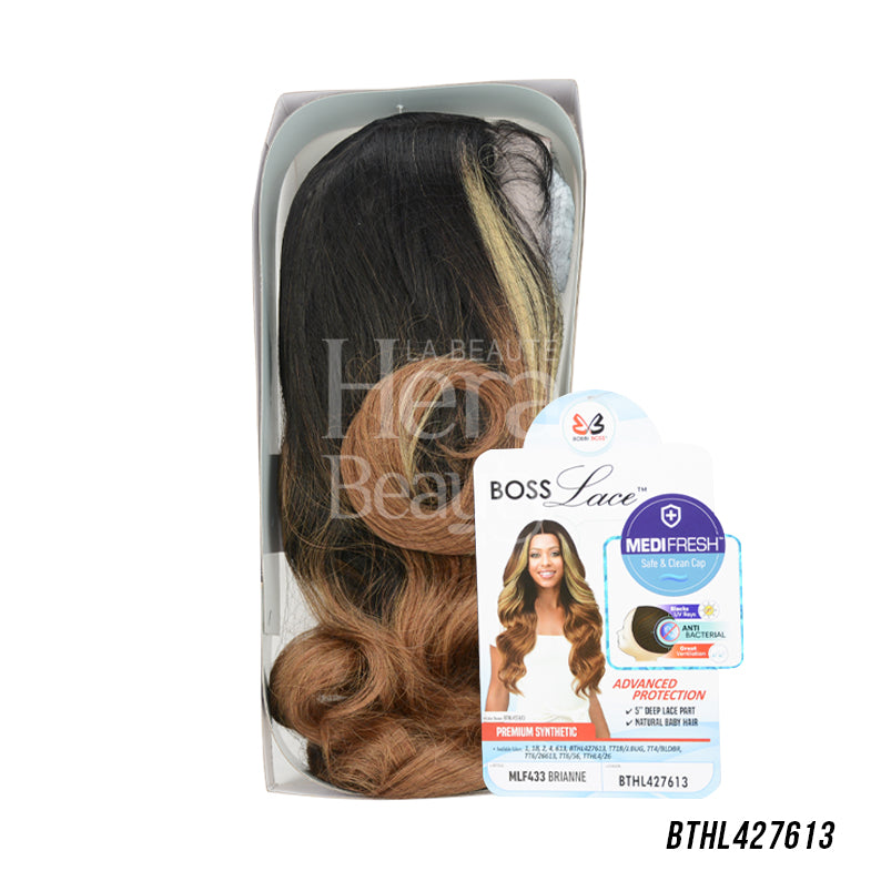Bobbi Boss Brianne lace front wig in clear retail box ombre black to caramel wavy synthetic hair