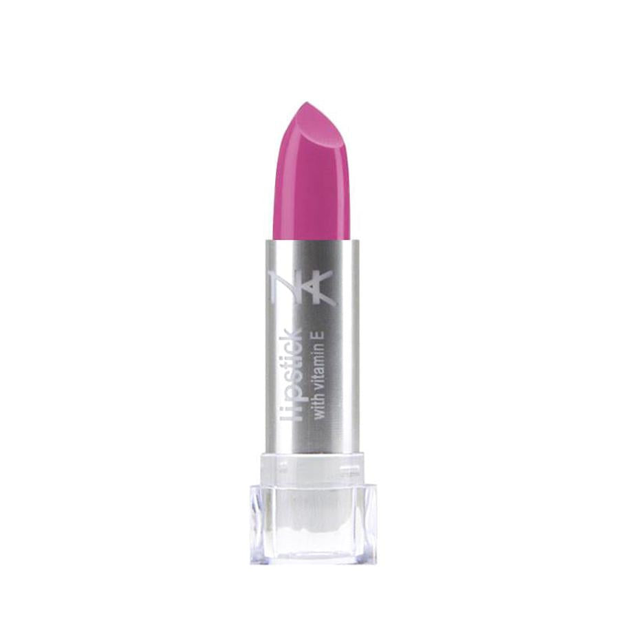 NICKA K vibrant pink vitamin E lipstick in silver tube with clear base for moisturizing lip color