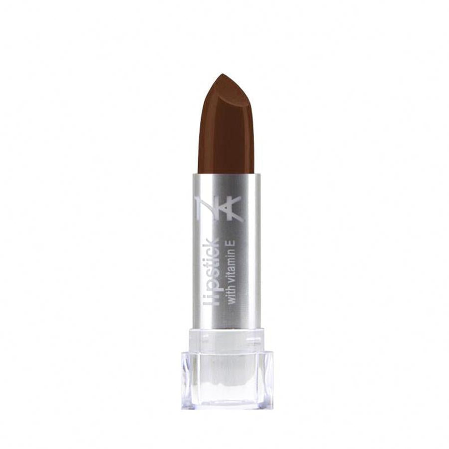 NICKA K vitamin E lipstick in rich brown shade with silver and clear casing