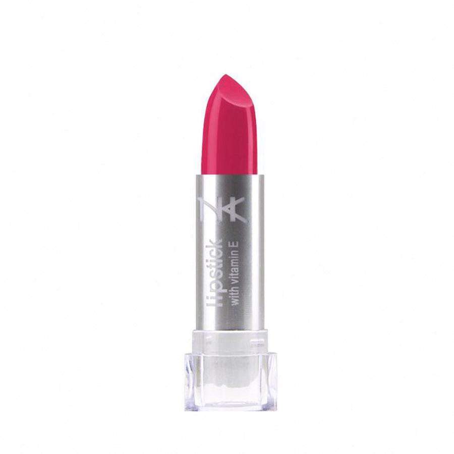 NICKA K bright pink vitamin E lipstick in silver tube with clear base for moisturizing lip color