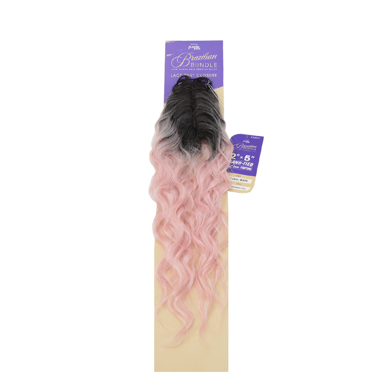 OUTRE Brazilian natural wave lace closure black to pastel pink ombre wavy hair long pack