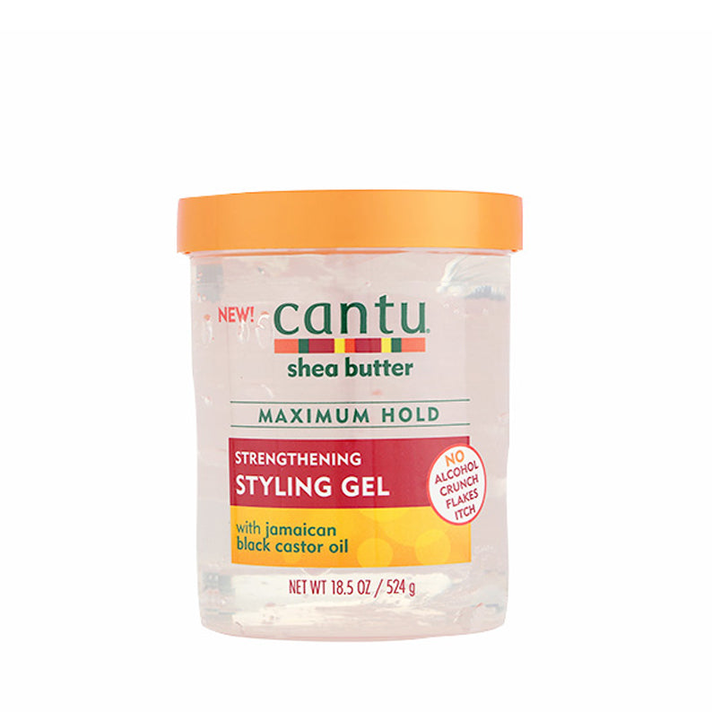 Cantu shea butter styling gel maximum hold strengthening jar with Jamaican black castor oil