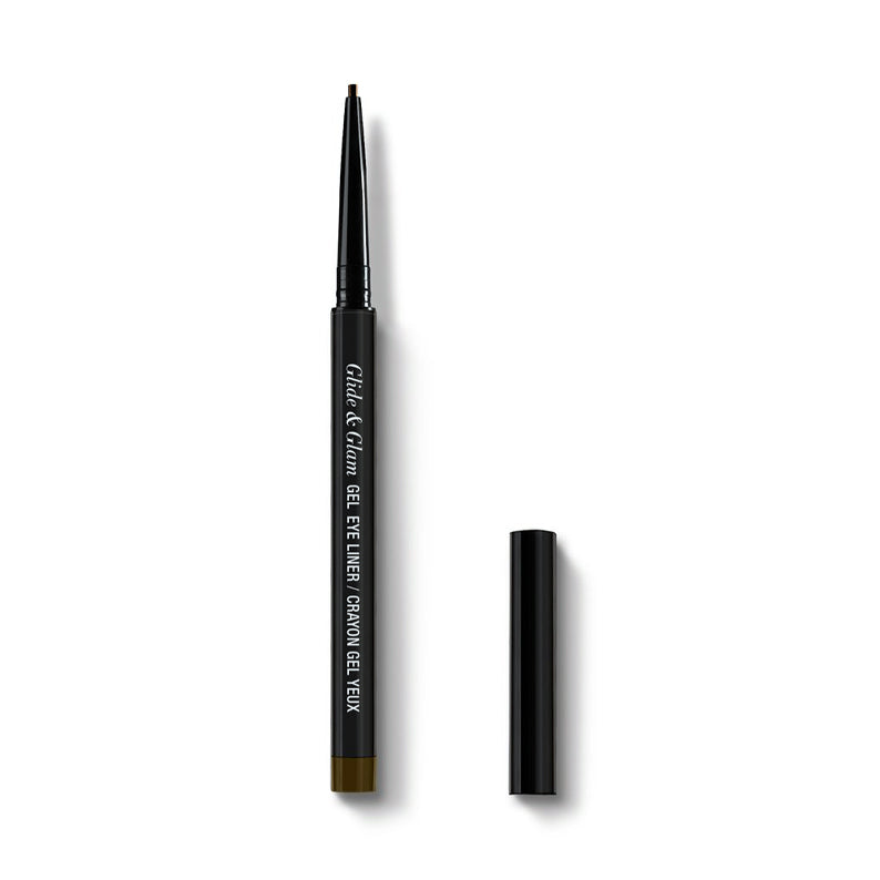 Absolute New York black gel eye liner pencil with cap removed on white background