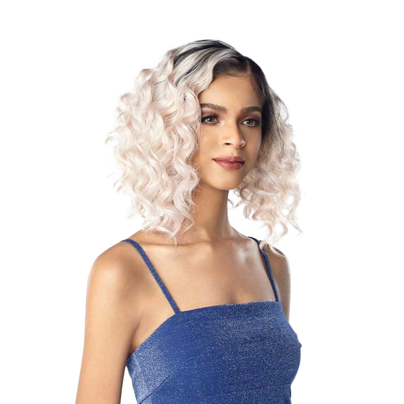 SENSATIONNEL Cloud 9 What Lace KAMILE wig shoulder length wavy platinum blonde with dark roots lace front