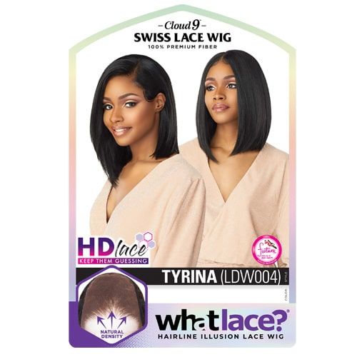 Cloud 9 Whatlace Tyrina wig SENSATIONNEL straight black bob on packaging with HD lace hairline illusion