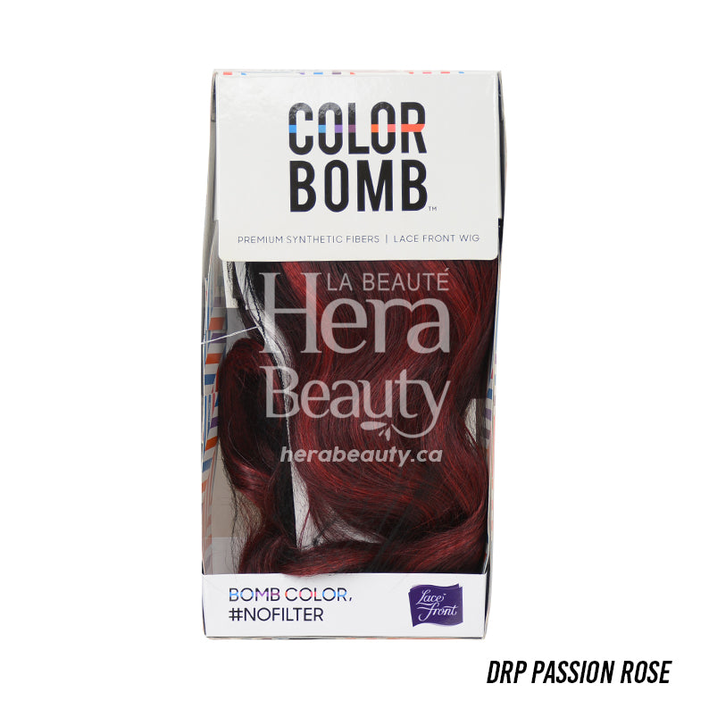 OUTRE Color Bomb packaged lace front wig in Passion Rose burgundy on white background synthetic lace front wig blonde