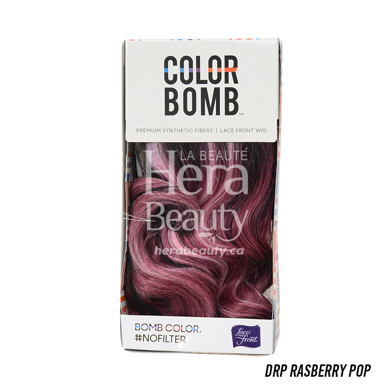 OUTRE Color Bomb boxed Raspberry Pop wavy wig in burgundy pink tones product listing keyword synthetic lace front wig blonde