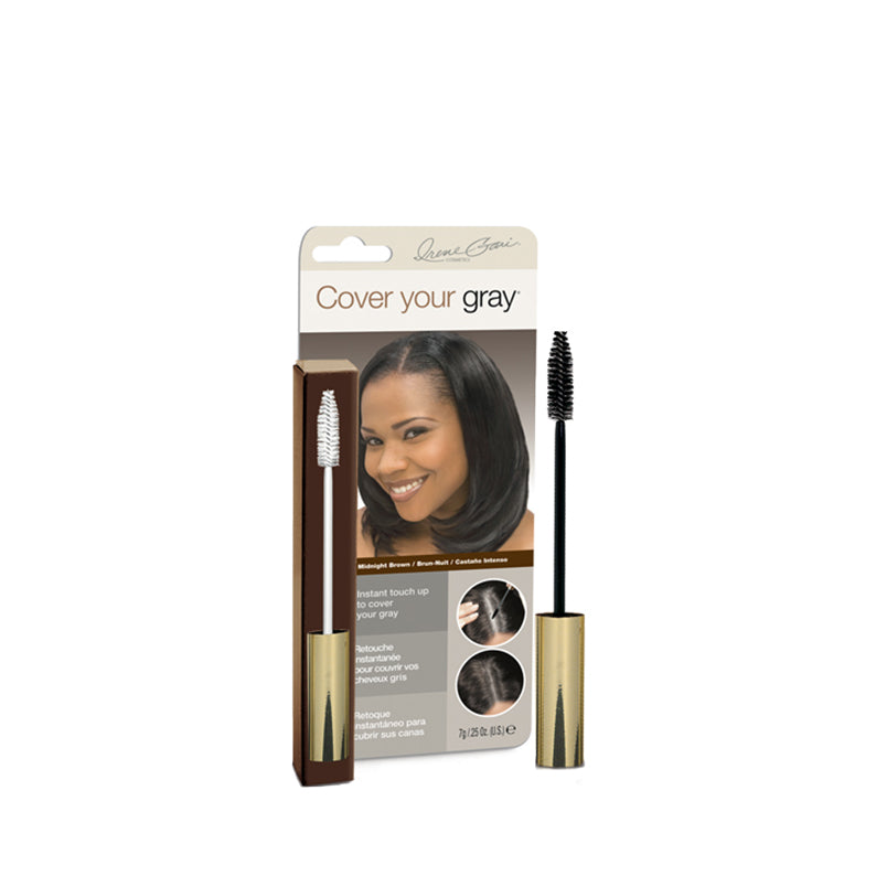 COVER YOUR GRAY gray hair cover wand packaging with applicator brush and model showing touch up