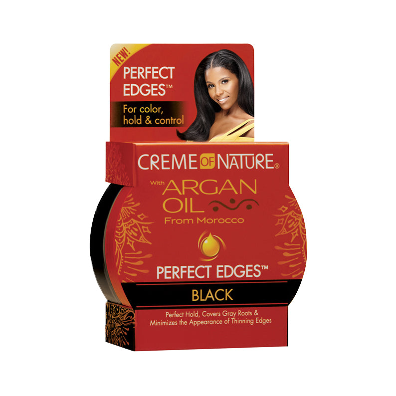 Creme of Nature Perfect Edges argan oil edge control for black hair jar in red packaging for sleek hold